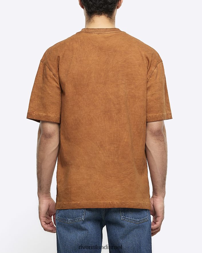 לבוש River Island חולצת טריקו בכושר אוברסייז חום שטוף גברים BDZ4082773