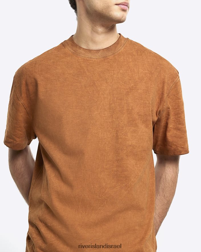 לבוש River Island חולצת טריקו בכושר אוברסייז חום שטוף גברים BDZ4082773