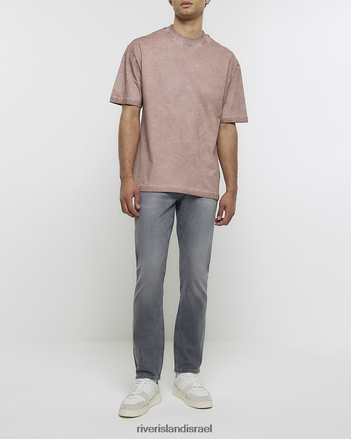 לבוש River Island חולצת טריקו בכושר אוברסייז ורוד מכובס גברים BDZ4082774