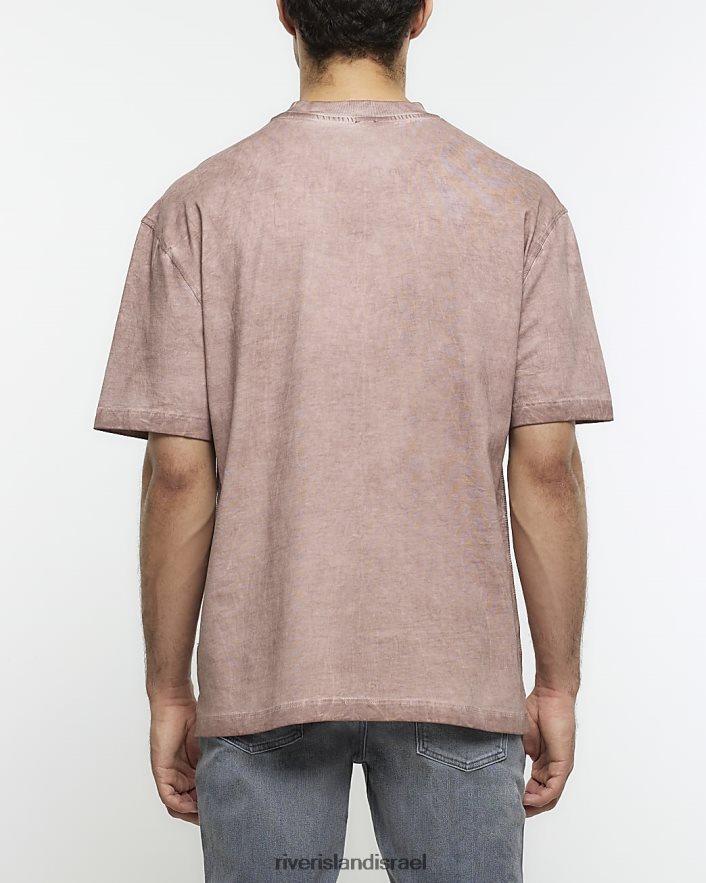 לבוש River Island חולצת טריקו בכושר אוברסייז ורוד מכובס גברים BDZ4082774