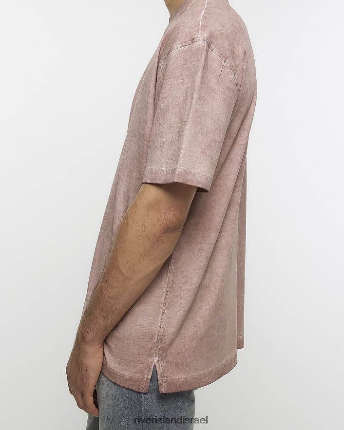 לבוש River Island חולצת טריקו בכושר אוברסייז ורוד מכובס גברים BDZ4082774