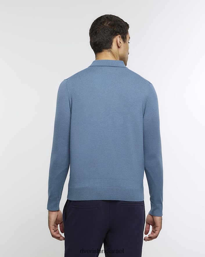 לבוש River Island פולו עם שרוול ארוך בגזרה דקיקה כְּחוֹל גברים BDZ4082791