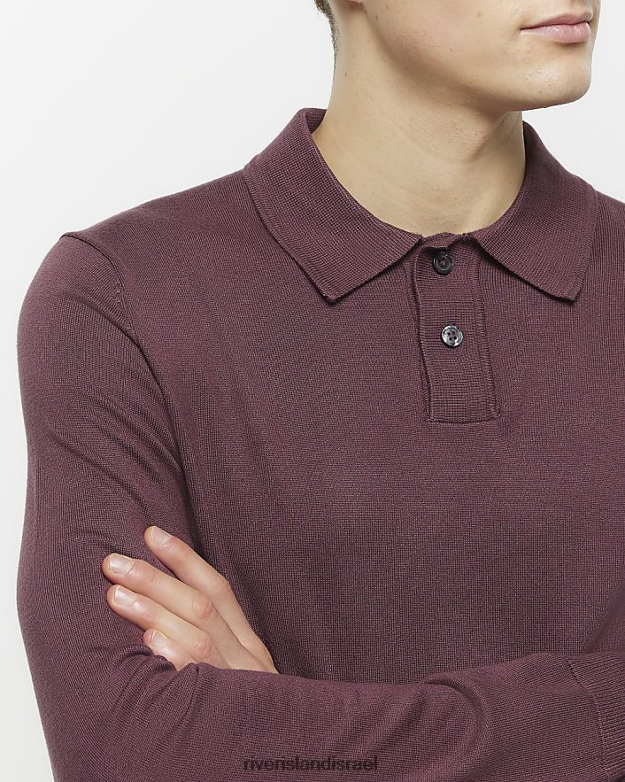 לבוש River Island פולו עם שרוול ארוך בגזרה דקיקה סָגוֹל גברים BDZ4082793