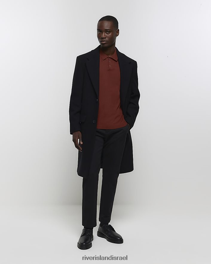 לבוש River Island חולצת פולו סרוגה בגזרה דקיקה חֲלוּדָה גברים BDZ4082801