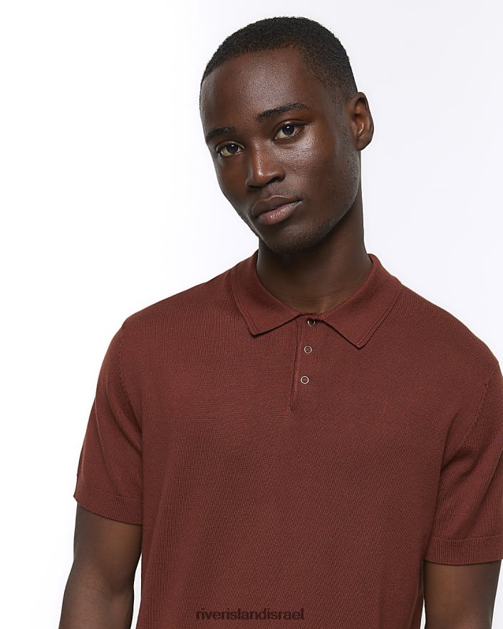 לבוש River Island חולצת פולו סרוגה בגזרה דקיקה חֲלוּדָה גברים BDZ4082801