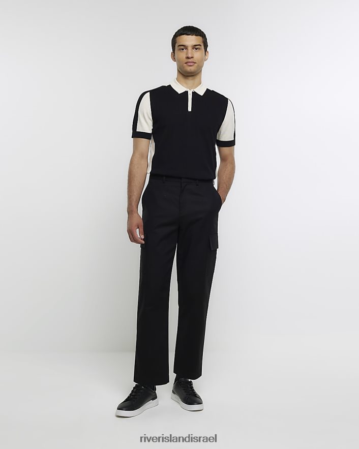 לבוש River Island פולו חסום צבעוני בכושר דק שָׁחוֹר גברים BDZ4082803