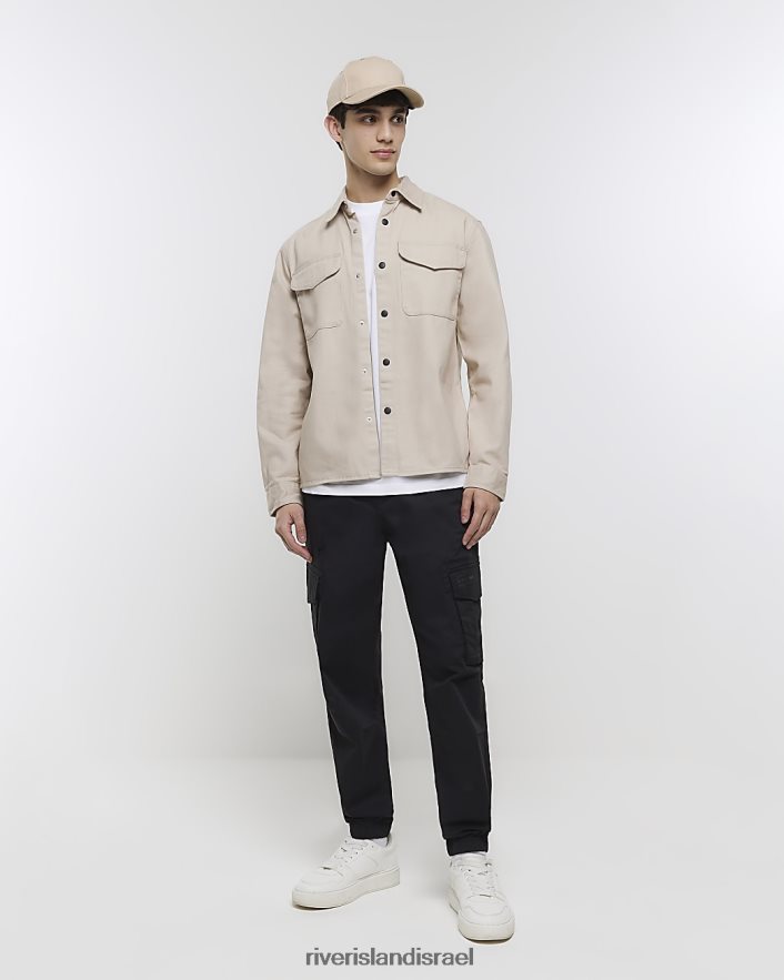 לבוש River Island שקיעת שרוול ארוך בהתאמה רגילה בז' גברים BDZ4082811