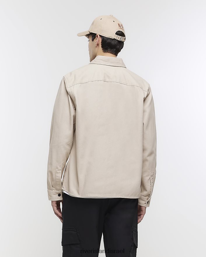 לבוש River Island שקיעת שרוול ארוך בהתאמה רגילה בז' גברים BDZ4082811