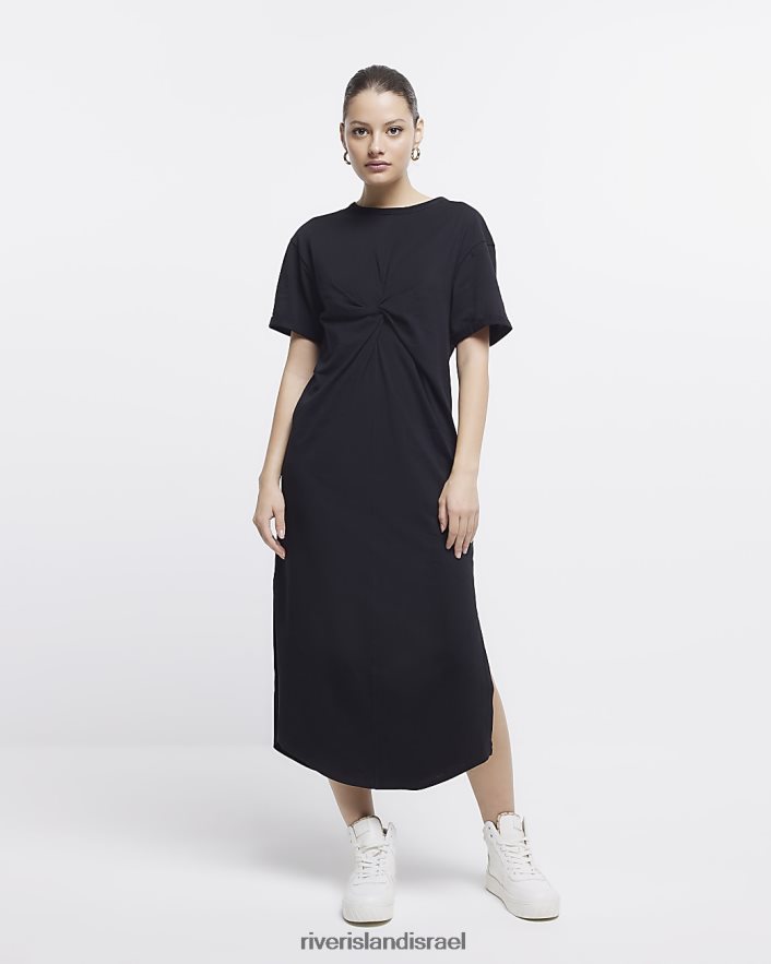 לבוש River Island שמלת מידי של חולצת טריקו עם טוויסט שָׁחוֹר נשים BDZ408281
