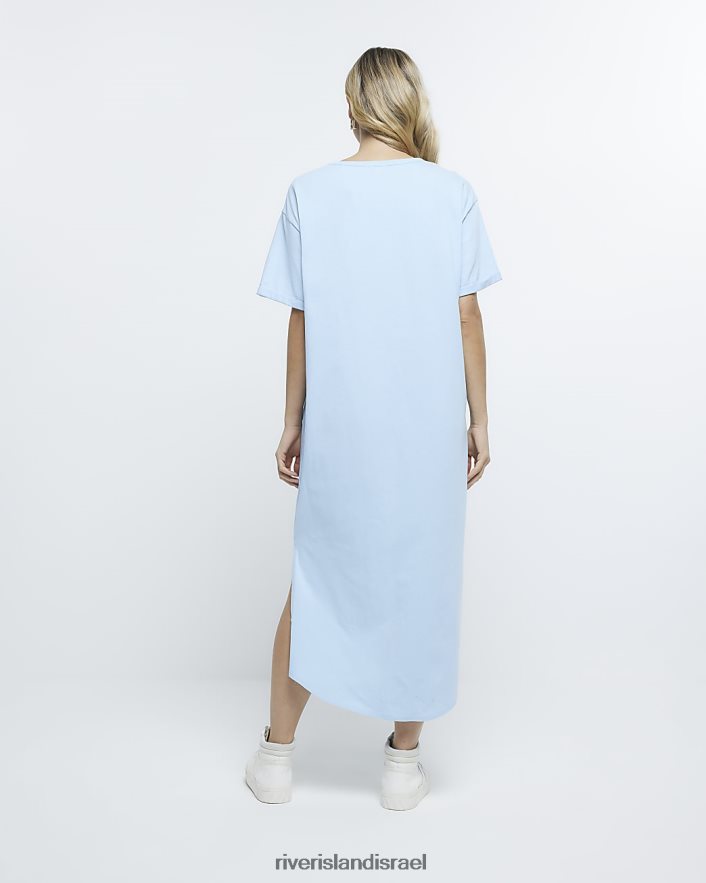 לבוש River Island שמלת מידי של חולצת טריקו עם טוויסט כְּחוֹל נשים BDZ408282