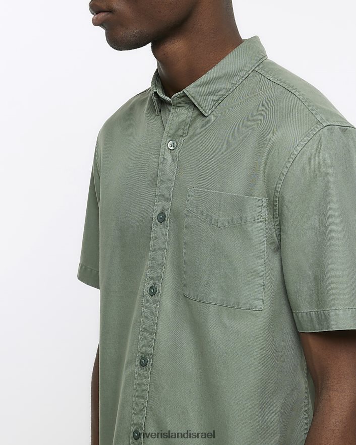 לבוש River Island חולצת ליוסל עם שרוול קצר בכושר רגיל חָקִי גברים BDZ4082835