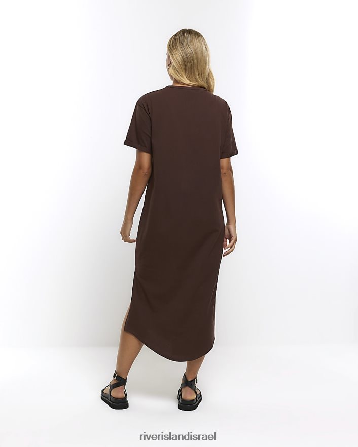 לבוש River Island שמלת מידי של חולצת טי טוויסט חום נשים BDZ408283