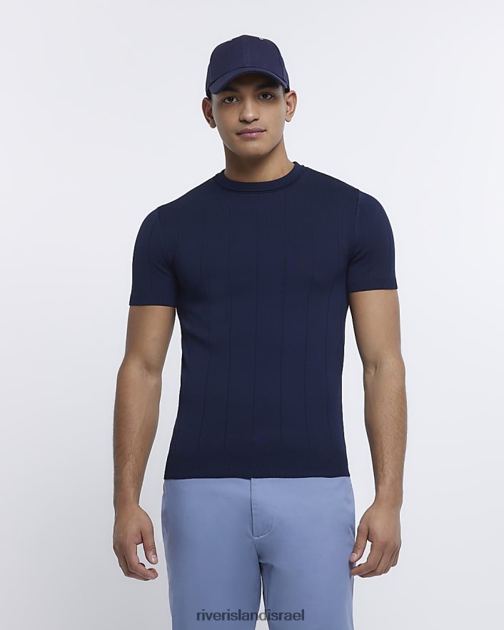 לבוש River Island חולצת טריקו סרוגה בכושר שריר חיל הים גברים BDZ4082840