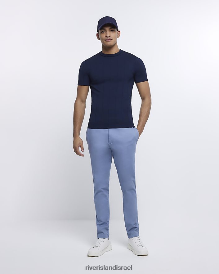 לבוש River Island חולצת טריקו סרוגה בכושר שריר חיל הים גברים BDZ4082840