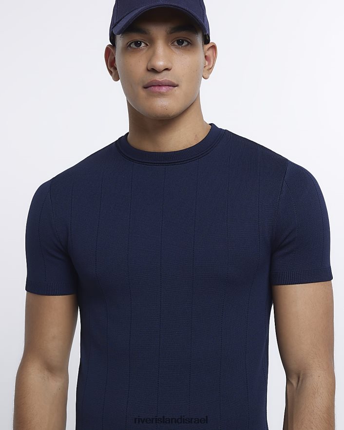 לבוש River Island חולצת טריקו סרוגה בכושר שריר חיל הים גברים BDZ4082840