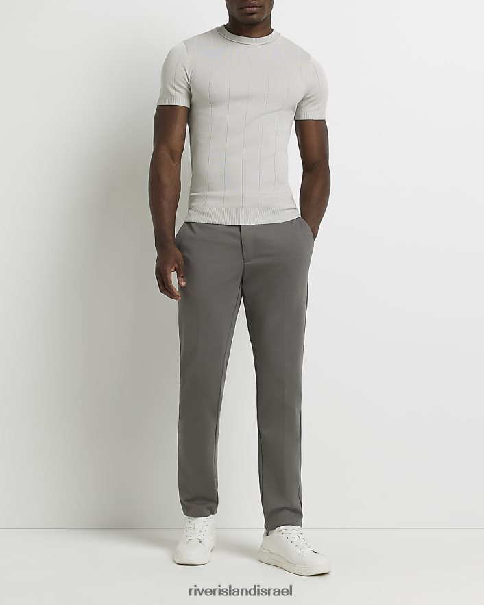 לבוש River Island חולצת טריקו סרוגה בכושר שריר אֶבֶן גברים BDZ4082844