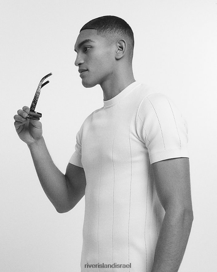 לבוש River Island חולצת טריקו סרוגה בכושר שריר לבן גברים BDZ4082845