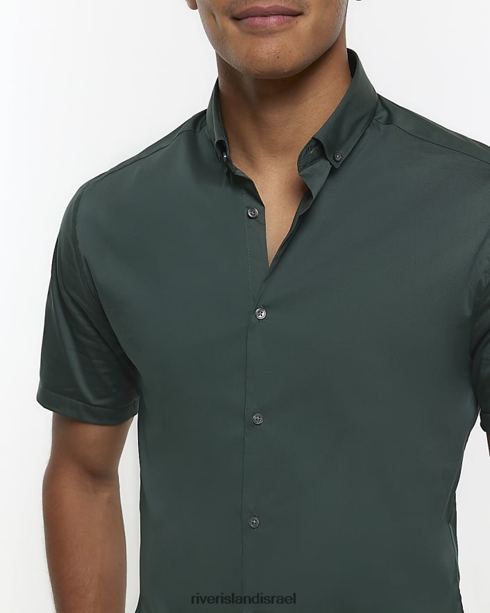 לבוש River Island חולצת שרוול קצר בכושר שרוול חָקִי גברים BDZ4082856