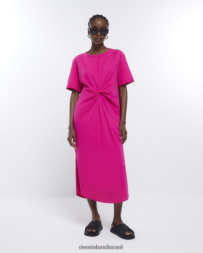 לבוש River Island שמלת מידי של חולצת טריקו עם טוויסט וָרוֹד נשים BDZ408285