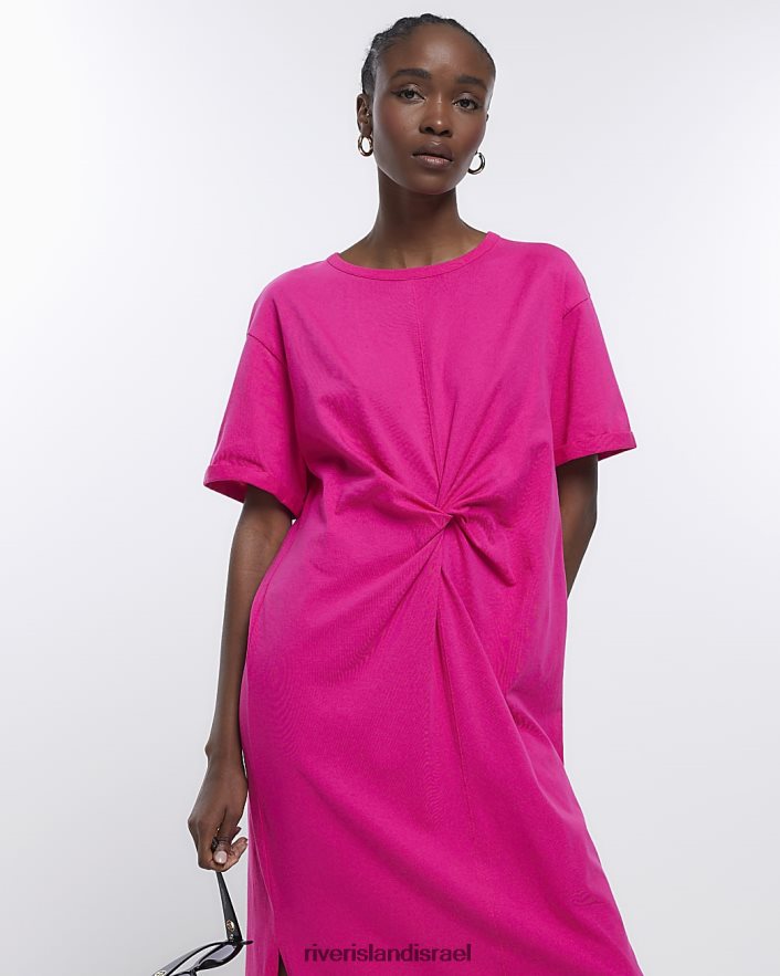 לבוש River Island שמלת מידי של חולצת טריקו עם טוויסט וָרוֹד נשים BDZ408285