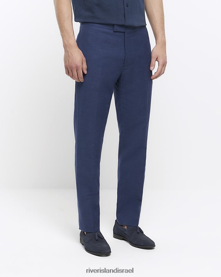 לבוש River Island מכנסיים חליפת תערובת פשתן בגזרה דקיקה כְּחוֹל גברים BDZ4082869