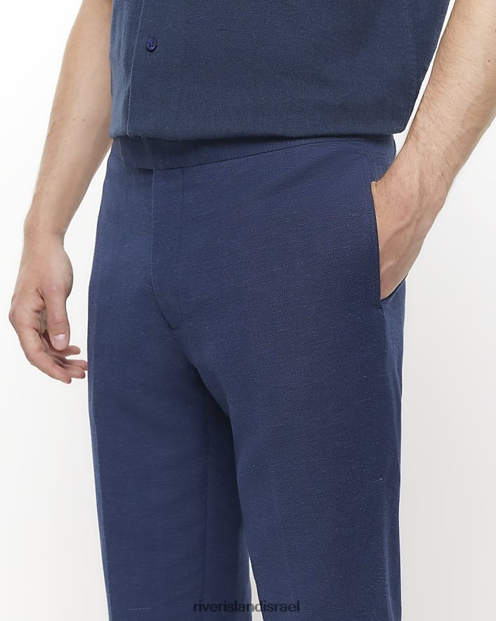 לבוש River Island מכנסיים חליפת תערובת פשתן בגזרה דקיקה כְּחוֹל גברים BDZ4082869
