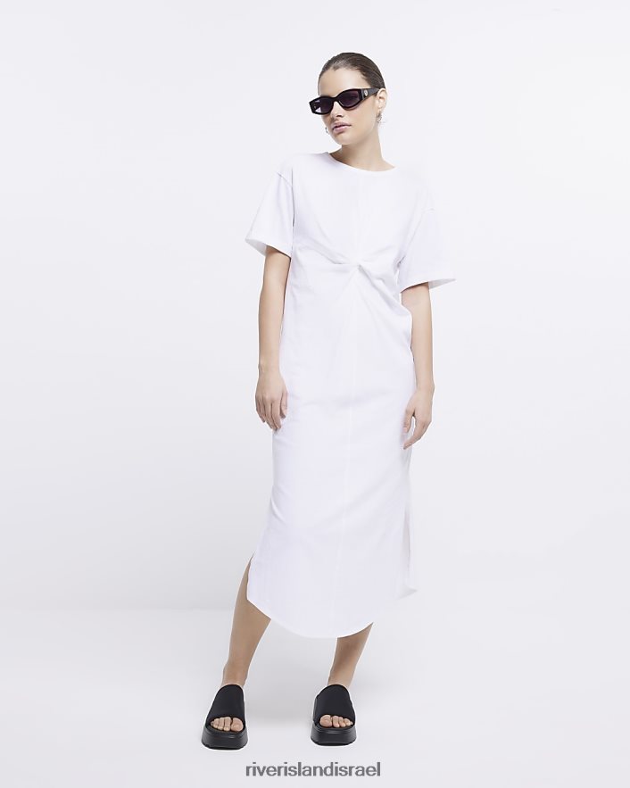 לבוש River Island שמלת מידי של חולצת טריקו עם טוויסט לבן נשים BDZ408286