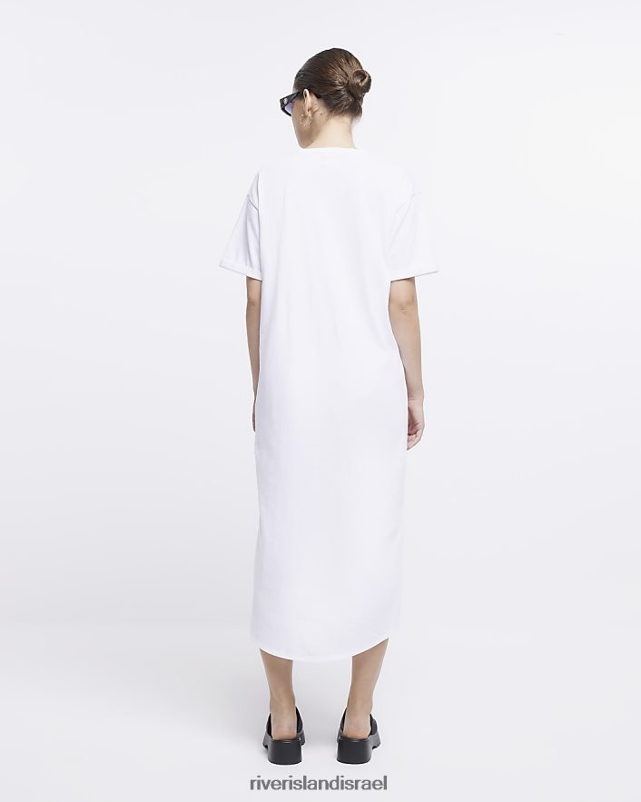 לבוש River Island שמלת מידי של חולצת טריקו עם טוויסט לבן נשים BDZ408286