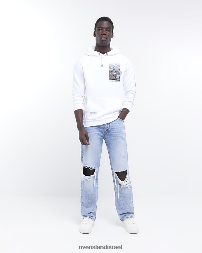לבוש River Island קפוצ'ון גרפי בכושר רגיל לבן גברים BDZ4082872