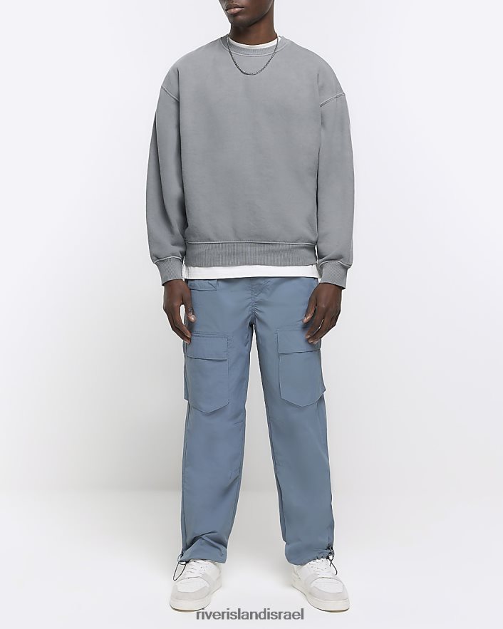 לבוש River Island סווטשירט בכושר אוברסייז אפור שטוף גברים BDZ4082876