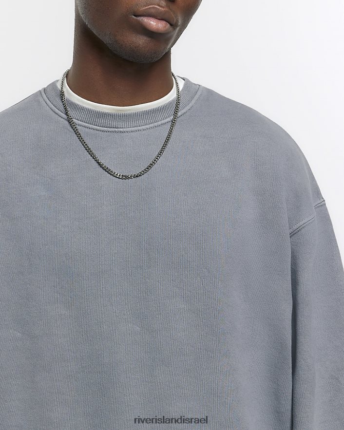 לבוש River Island סווטשירט בכושר אוברסייז אפור שטוף גברים BDZ4082876