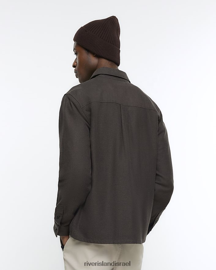 לבוש River Island חולצת אריג בגזרה רגילה חָקִי גברים BDZ4082892