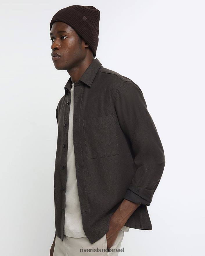 לבוש River Island חולצת אריג בגזרה רגילה חָקִי גברים BDZ4082892