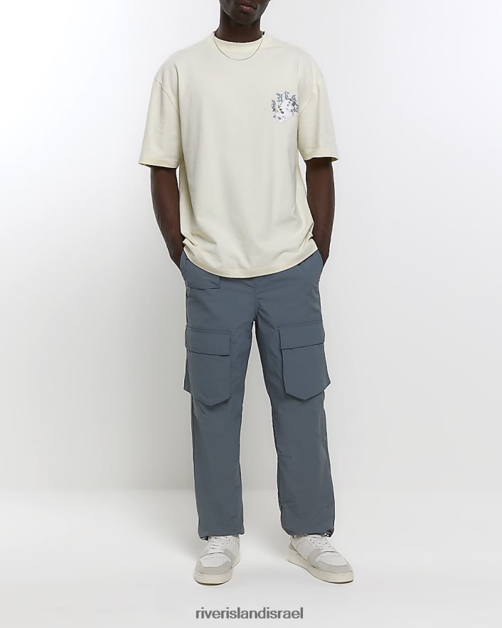 לבוש River Island חולצת טריקו גרפית לגולגולת בכושר רגיל אקרו שטוף גברים BDZ4082895