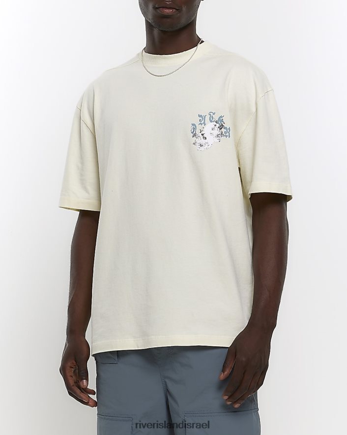 לבוש River Island חולצת טריקו גרפית לגולגולת בכושר רגיל אקרו שטוף גברים BDZ4082895