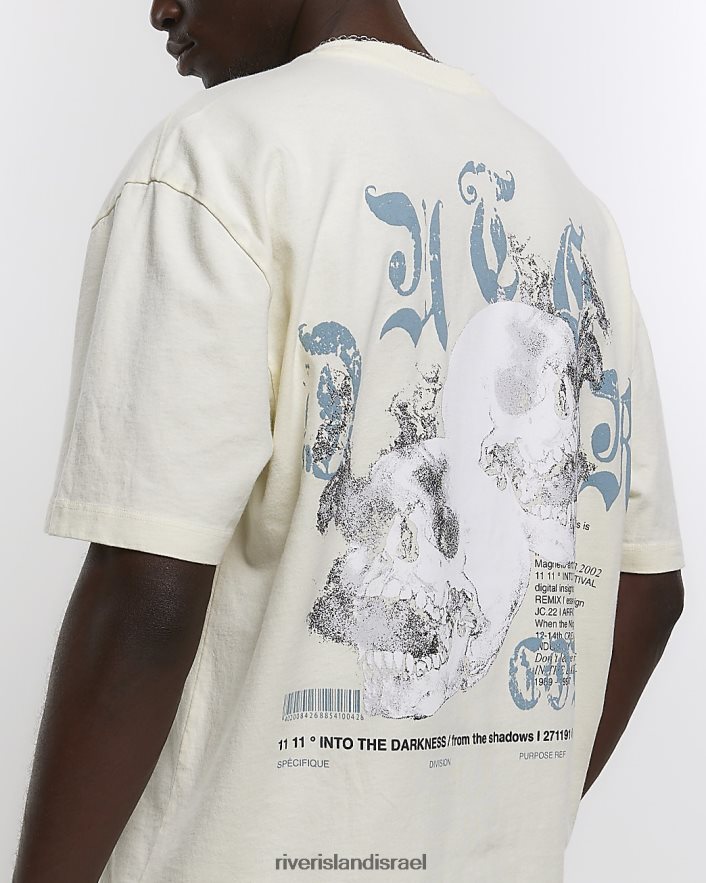 לבוש River Island חולצת טריקו גרפית לגולגולת בכושר רגיל אקרו שטוף גברים BDZ4082895