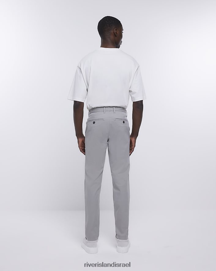 לבוש River Island מכנסי צ'ינו קז'ואל בגזרה דקיקה אפור גברים BDZ4082901