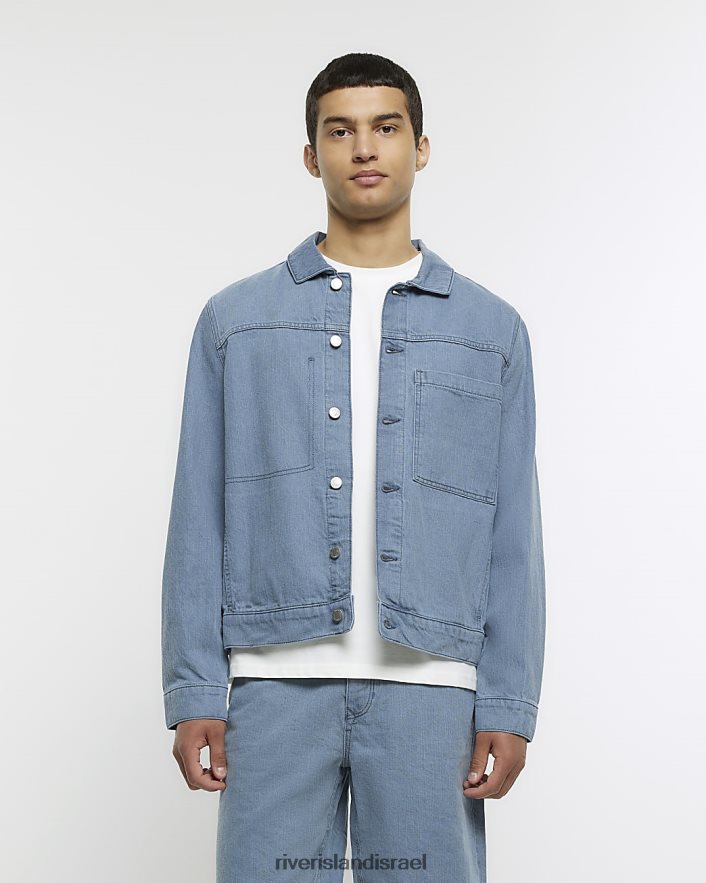 לבוש River Island ז'קט ג'ינס בכושר רגיל כְּחוֹל גברים BDZ4082903