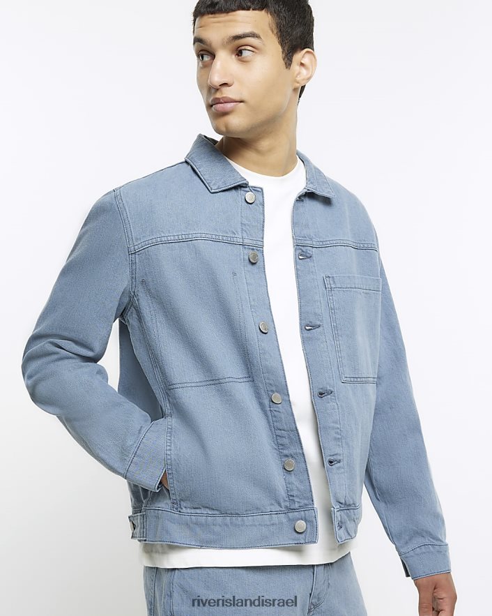 לבוש River Island ז'קט ג'ינס בכושר רגיל כְּחוֹל גברים BDZ4082903