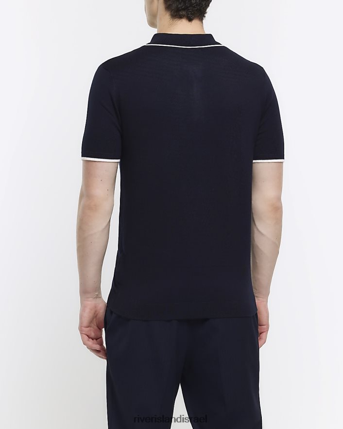 לבוש River Island חולצת פולו סרוגה בגזרה דקיקה חיל הים גברים BDZ4082907