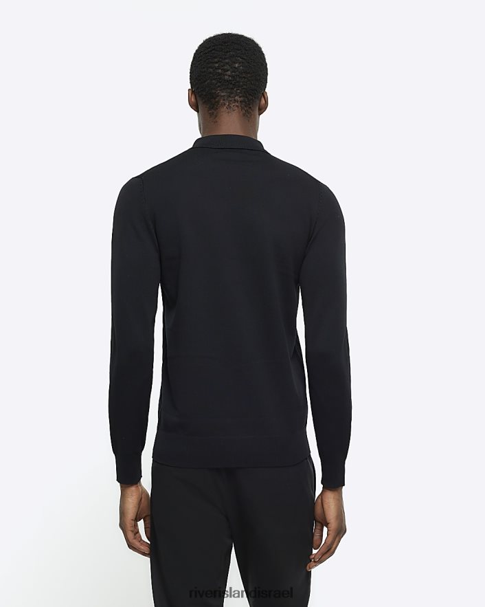 לבוש River Island פולו סריג כבל שרירים שָׁחוֹר גברים BDZ4082912