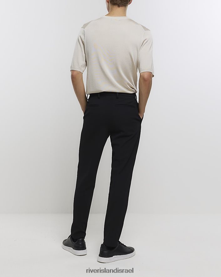 לבוש River Island מכנסי וופל חכמים בגזרה דקיקה שָׁחוֹר גברים BDZ4082919