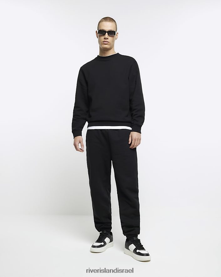 לבוש River Island סווטשירט עם שרוול ארוך בכושר רגיל שָׁחוֹר גברים BDZ4082923