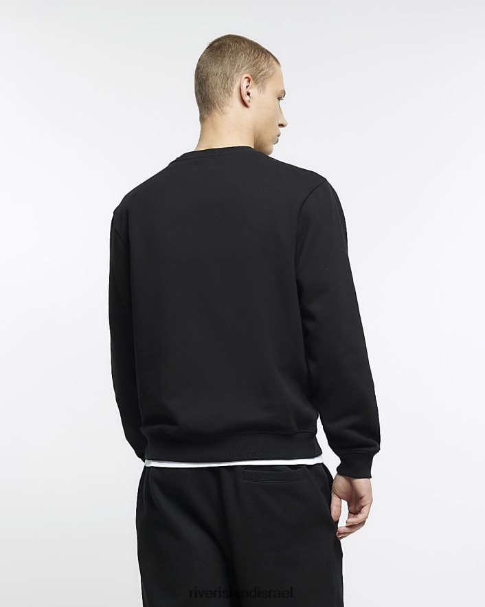 לבוש River Island סווטשירט עם שרוול ארוך בכושר רגיל שָׁחוֹר גברים BDZ4082923