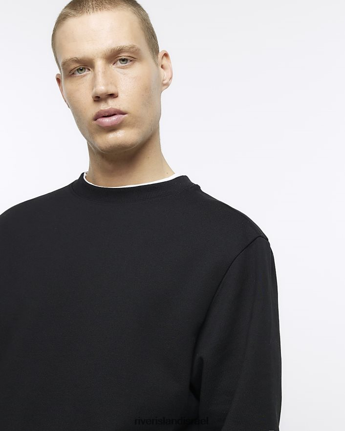 לבוש River Island סווטשירט עם שרוול ארוך בכושר רגיל שָׁחוֹר גברים BDZ4082923