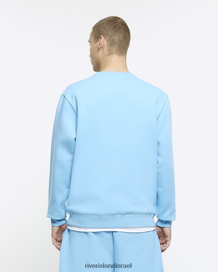לבוש River Island סווטשירט עם שרוול ארוך בכושר רגיל כְּחוֹל גברים BDZ4082924