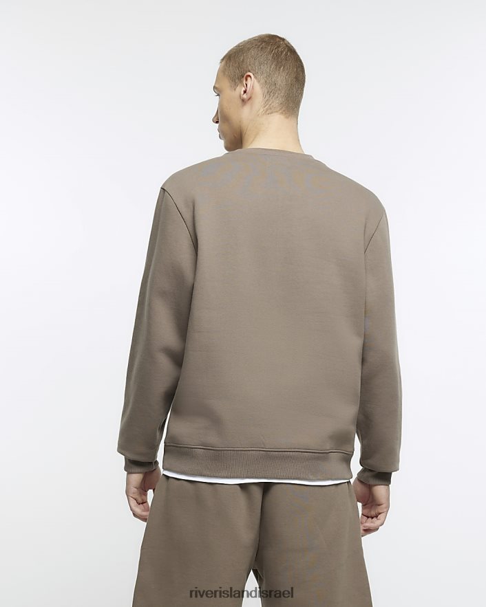 לבוש River Island סווטשירט עם שרוול ארוך בכושר רגיל אֶבֶן גברים BDZ4082925