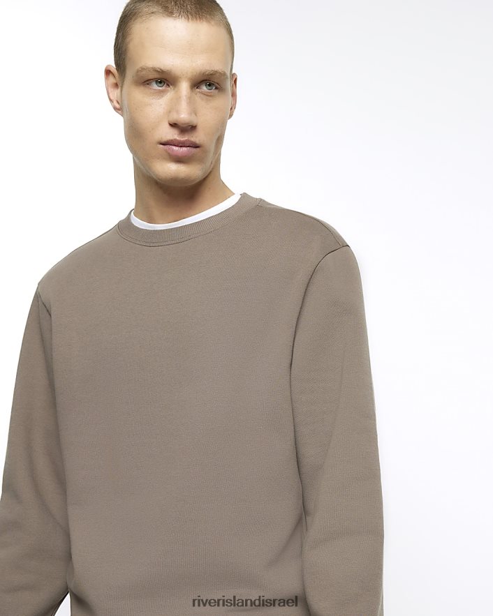 לבוש River Island סווטשירט עם שרוול ארוך בכושר רגיל אֶבֶן גברים BDZ4082925