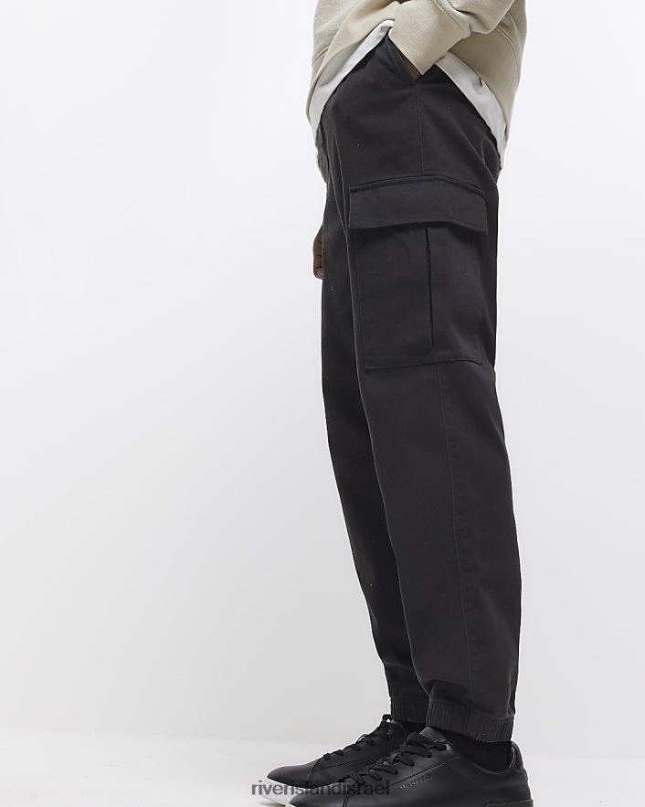 לבוש River Island מכנסי מטען עם חפתים בגזרה דקיקה שָׁחוֹר גברים BDZ4082937