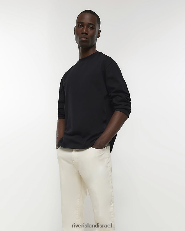 לבוש River Island מכנסי צ'ינו בעלי מרקם דק בגזרה אקרו גברים BDZ4082948